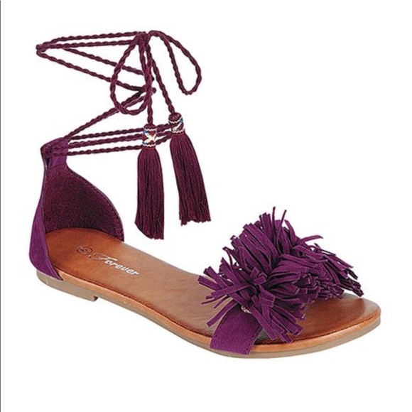 Forever 21 Shoes - Wine Fringe Tie Flats